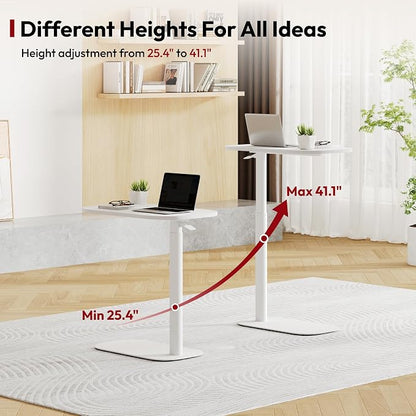 SANODESK Adjustable Overbed Bedside Table Pneumatic Adjustable Height Laptop Computer Standing Desk Cart with Tray, Hospital and Home Use(23.6" W x 13.8" D,White)
