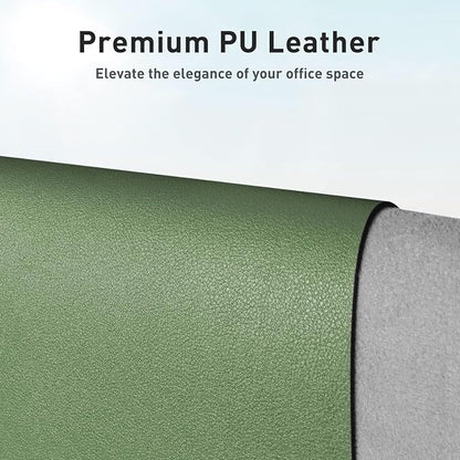 Aothia Faux Leather Desk Mat - Non-Slip PU Leather Desk Blotter, Waterproof Writing Surface, Large Desk Pad for Office & Home (Olive Green, 55" x 17")