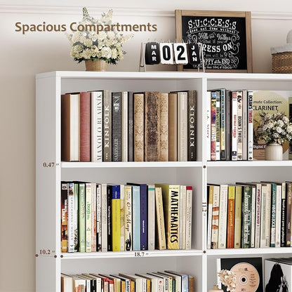 HOSTACK 71" Tall Triple Wide Bookshelf with Doors & Drawers, Modern Wood Bookcase for Storage, 6-Tier Large Bookcase with Display Shelves, Space-Saving Bookshelf for Living Room, Home Office, White