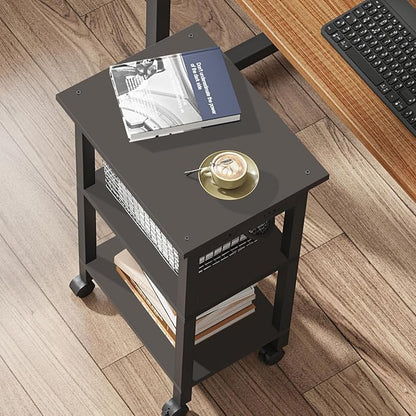TUTOTAK 3 Tier Printer Stand, Rolling Printer Cart with Power Outlets and USB Ports, Mobile Printer Table with Wheels, for Under Desk, Office, Home, Greige PS02BK001