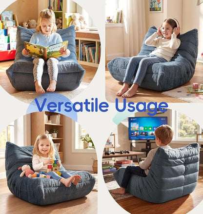 Hobestluk Small Bean Bag Chair Faux Fur Fabric BeanBag Couch for Playroom | Bluegrey Plush,Ergonomic Design,Memory Foam,Strong Supportive,No Assembly Required,Decorative Style for Living Room Bedroom