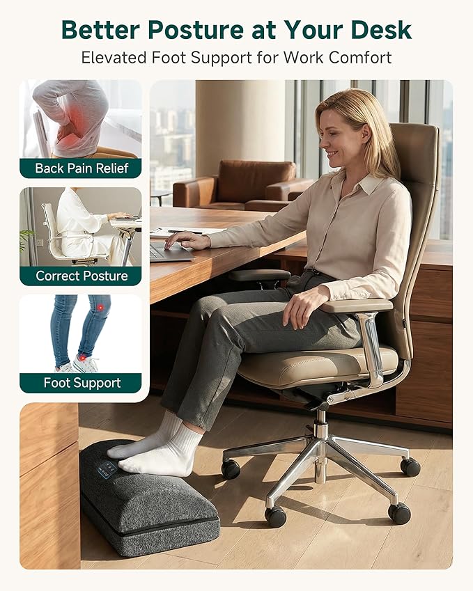 Snailax Footrest Massager with Adjustable Vibrating Heat, Ergonomic Footrest for Desk & Office, Foot Massager for Relaxation, Product for Office Workers, Fathers Day Gift for Dad