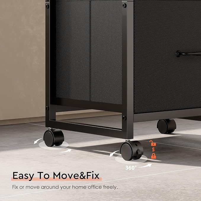 Maihail 3 Drawer File Cabinet with Wheels Rolling Printer Stand with Open Storage Shelf Fabric Lateral Filing Cabinet for Home Office,Black