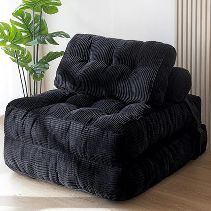 MAXYOYO Folding Sofa Bed, Convertible Chair with Pillow Foldable Couch with Back Support, Portable Fold Out Chair Bed Comfy Floor Sofa Lounge for Living Room Bedroom, Black, Single