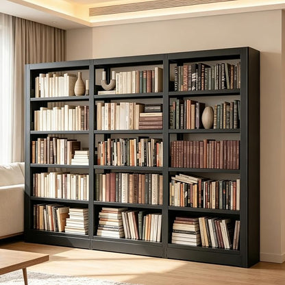 Heavy Duty Metal Book Shelf, 69" Tall Wide Bookshelf - Black, 3in1 Set | Metal, Adjustable Shelves, Industrial Bookshelves with 280lbs Shelf Capacity, Display Book Organizer for Living Room Library