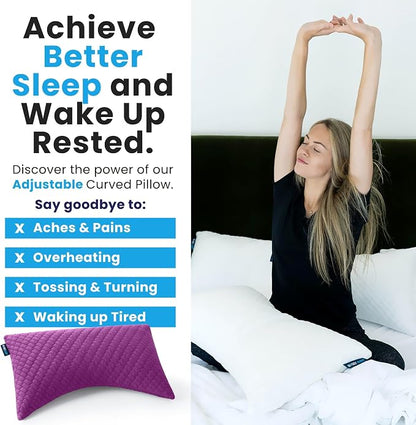 Sidney Sleep Adjustable Curved Pillows for Neck and Shoulder Support with Extra Shredded Fill - Cervical Contour Pillow for Side and Back Sleepers. Queen Size 19" x 29" CertiPUR-US Certified (Magenta)