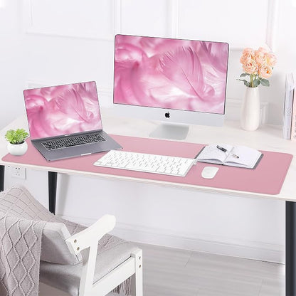 AFIING Leather Desk Pad Protector, Large Desk Mat with Natural Cork & PU Leather, Mouse Pad, Non-Slip, Waterproof Desk Writing Pad for Office and Home, Rose Pink