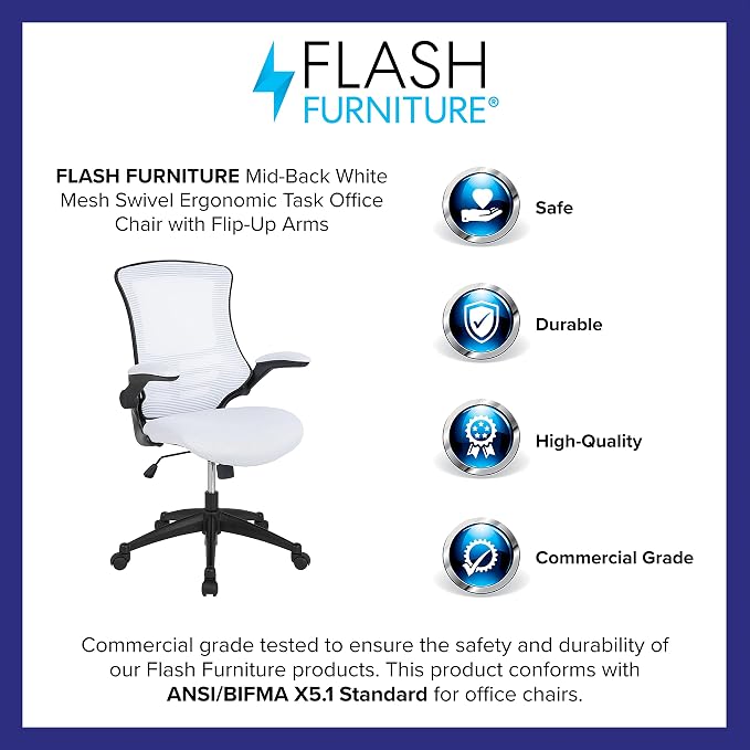 Flash Furniture Kelista Office Chair, Ergonomic, Mid-Back, Black Mesh with Swivel