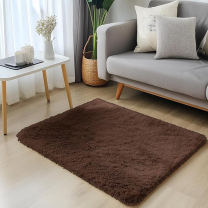 OLANLY 2x2 Machine Washable Small Rug, Soft Fluffy Shaggy Throw Rug for Bedroom, Entryway, Indoor Floor Carpet for Kids, Nursery, Home Decor, Coffee