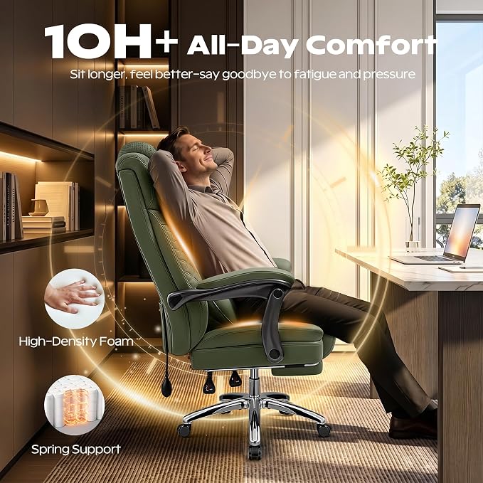 Big and Tall Office Chair, Desk Computer Chair with Footrest for Heavy People, Oversized Executive Gaming Chair, Extra Wide 500LBS Ergonomic Comfy Office Chair with Adjustable Lumbar Support