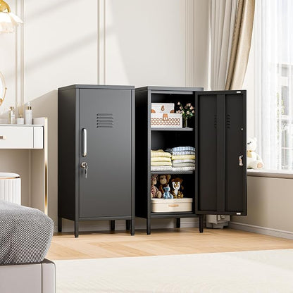 erosoei 35.43" H Metal Locker Storage Cabinet, Office Locker with 2 Adjustable Shelves, Steel Cabinet with 1 Door, High Legs Organizer for Home Office, Kitchen, Living Room, Bedroom and Bathroom