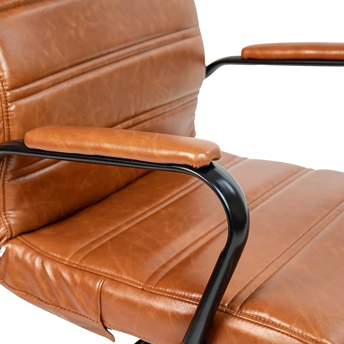 EMMA + OLIVER Faux Leather High-Back Swivel Home Office Desk Chair with Wheels, Padded Seat, and Armrests, Adjustable Height Multipurpose Office Chair, Brown/Black