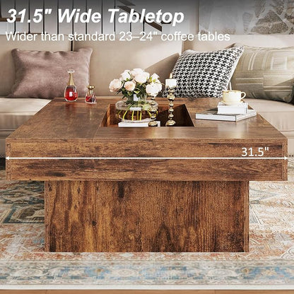 LVB Rustic Coffee Table, Large Wood Living Room Table with Storage, Modern Long Rectangle Led Center Table, Farmhouse Unique Low Wide Tea Table with LED Light for Home Office, 47.24 in, Rustic Brown
