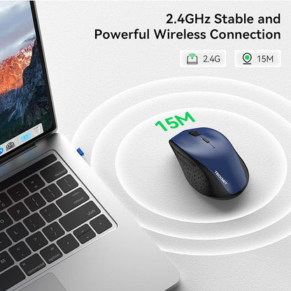 TECKNET Wireless Mouse, 2.4G USB Computer Mouse with 6-Level Adjustable 4800 DPI, 30 Months Battery, Ergonomic Grips, 6 Buttons Portable for PC, Chromebook, Mac - Blue