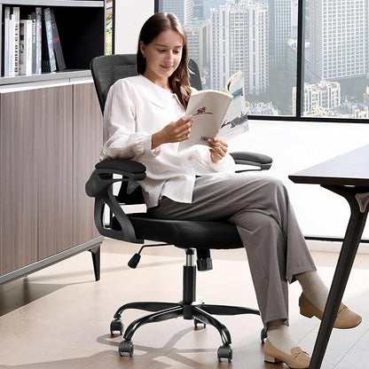 Ergonomic Office Chair,Mesh Office Chair with Lumbar Support,Mid Back Desk Chair with Flip-up Arms,400 lbs Comfy Computer Chair for Home Office (Jet Black)