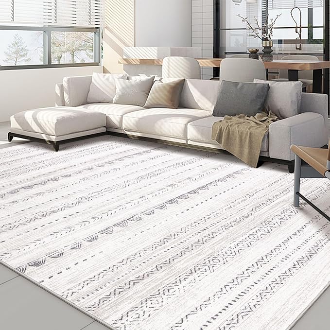 Area Rug Living Room Rugs: 12x18 Large Soft Machine Washable Boho Moroccan FarmNeutral Stain Resistant Indoor Floor Carpet for Bedroom Under Dining Table Home Office Decor-Boho Grey