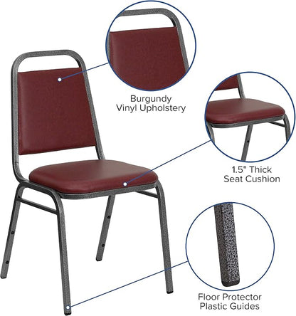 Flash Furniture HERCULES Series Trapezoidal Back Stacking Banquet Chair in Burgundy Vinyl - Silver Vein Frame