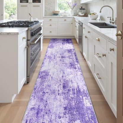 RELEANY Washable Area Rugs 2'x8' Non-Slip Modern Abstract Soft for Living Room Entryway Bedroom Kitchen, Print Pattern, Purple Gray Pink White