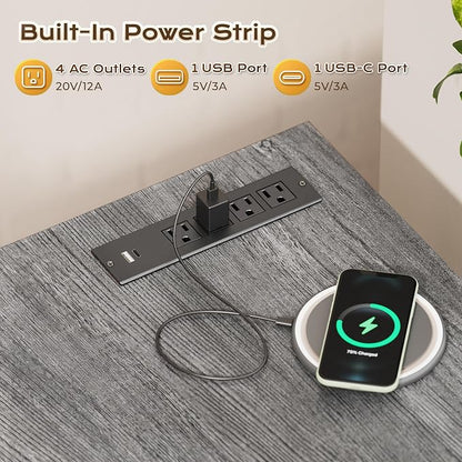 PRAISUN 47 X 24 Inch Computer Desk with Power Outlets & USB-C Port, Office Desk with Deeper Desktop, Study, Bedroom, Writing Work from Home Table, Metal Frame, Grey