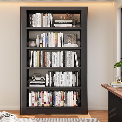 Heavy Duty 5-Shelf Metal Bookshelf, 69" Tall Industrial Bookcase with Adjustable Shelves, Black Large Capacity Storage Rack for Garage, Warehouse, Home Office & Library
