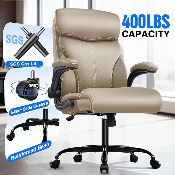 AreShark Office Chair - Executive High Back Breathable Comfy Desk Chair with Lumbar Support - Ergonomic Leather Rolling Swivel Computer Chair with Rock Function for Working Studying Gaming Relaxing