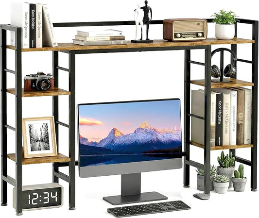 ZIFTY 39.4" Desktop Bookshelf Countertop Storage Hutch with 8 Shelves for Monitor up to 24", Large Desk Bookcase Organizer Display Shelf Rack for Computer Desk, Home Office Dorm Home Anti-tip Device