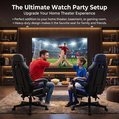 DL-win Gaming Chairs for Adults, Computer Chair with Footrest and Ergonomic High Back, Big and Tall Gamer Chairs with Massage Lumbar Support, 360° Swivel Height Adjustable Gaming Chair, Blue