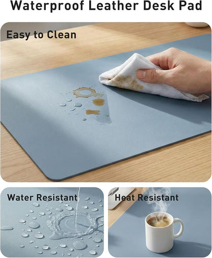 Aothia Faux Leather Desk Mat - Large Mouse Pad, Non-Slip PU Leather Blotter, Waterproof Writing Surface for Office and Home (Denim Blue, 42" x 17")