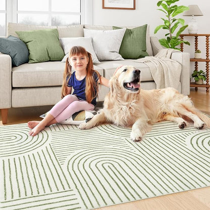 Lahome Abstract Washable Area Rug 5x7, Soft Bedroom Rug Ultra-Thin Non Slip Green Rugs for Living Room, Modern Accent Rug Large Carpet for Dining Room Office Darrell (5'x7',Green)