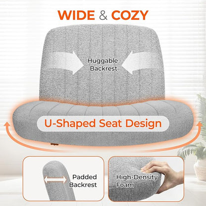 Orange Factory Criss Cross Chair Wheels Wide Cross Legged Office Desk Vanity Chair Comfy Fabric Armless Adjustable Swivel for Home Computer Task (Grey Wheel, Fabric)