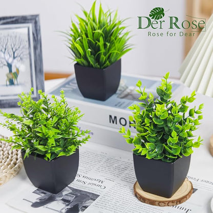Der Rose 4 Packs Fake Plants Small Artificial Mini Faux Plants for Bathroom Home Office Shelf Black Decor Indoor