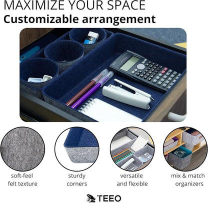 Teeo - Organizer for Drawers - Desk Drawer Organizers and Storage - Make Up Draw Organizers - Kitchen Drawer Organization - Home Office Cosmetic Bins Dividers Box Compartment - Pack of 7, Navy