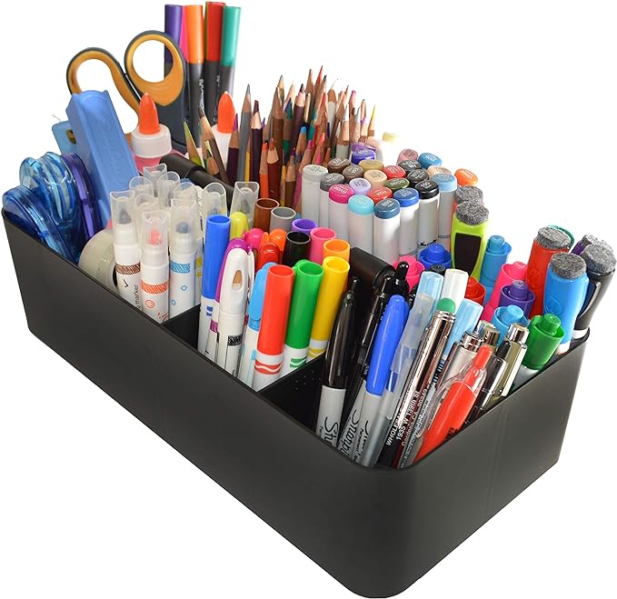 -Large Portable Caddy, DIY Dividers, 8 Compartments, School Office Supplies Home Business Organizer,Portable Basket with Handle Storage Organizer Modern Made in USA (6 PACK, Black)
