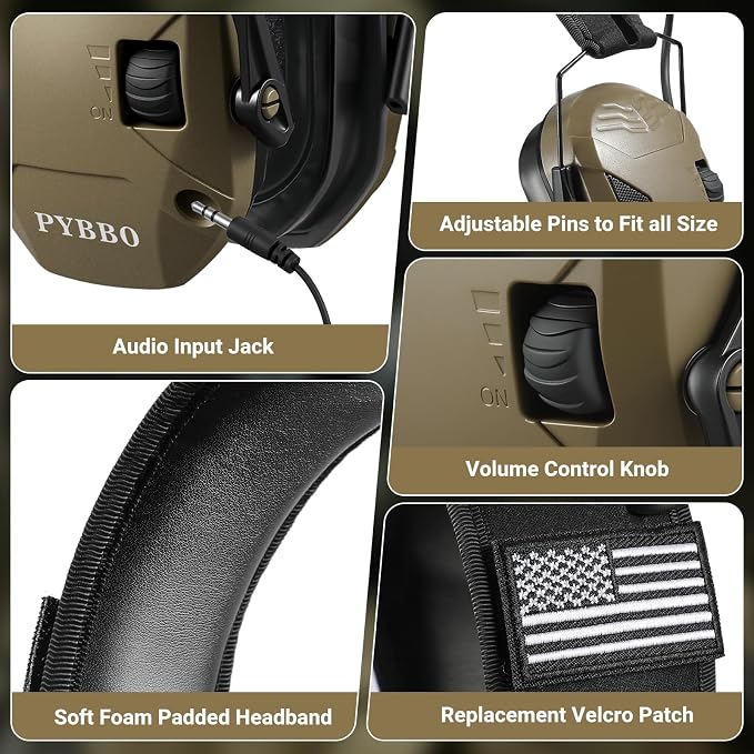 Electronic Shooting Ear Protection w/Gel Pads, 23dB NRR Active Noise Reduction & 3X Amplification Headset for Shooters