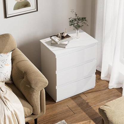Bamjoy White Nightstand with 3 Drawers, Beside Table for Bedroom, Small Side Table Storage Cabinet Night Stand for Home Office, 18.0W x 14.0D x 24.8H Inches