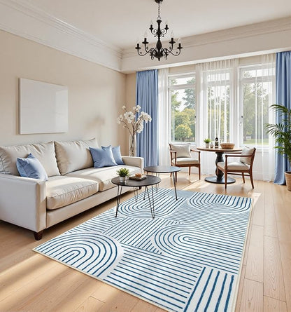 Lahome Abstract Washable Area Rugs 5x7, Soft Blue Rugs for Living Room Ultra-Thin Non-Shedding Bedroom Rug, Modern Throw Rug Large Carpet for Dining Room Classroom Office Darrell(5'x7',Blue/White)