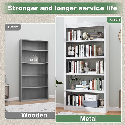 OSEILLC 69" H 5-Shelf Heavy Duty Metal Bookcase, Adjustable Bookshelf with Large Capacity, Sturdy Bookshelf for Home Office, Living Room, Garage