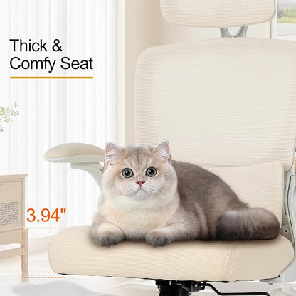 Ergonomic Office Chair,Home Mesh Office Desk Chairs,High Back Chair 330 LBS,Swivel Computer Task Chair with Adjustable Lumbar Support,Up&Down Flip-Up Arms,Rocking Function (Beige)