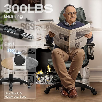 ELABEST X100 Ergonomic Mesh Office Chair with Footrest, Big and Tall Hone Desk Chair with 5D Flip-Up Arms, Adjustable 3D Lumbar Support,Gaming & Executive Computer Chairs for Long Hours (Dusty Sage)