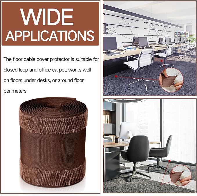 WILLBOND Carpet Cord Cover Cable Protector Floor Cover Cable Protector Management Only for Commercial Office Carpet(9.84 ft,Brown)