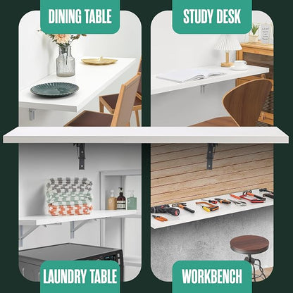 Houseables Wall Mounted Desk, Murphy Desk, Wall Mounted Folding Table, Laundry Folding Table, Fold Down Work Bench, Foldable Mount Station, Floating Bar, Hanging, Dining, Kitchen, Clothes, 48x16 White