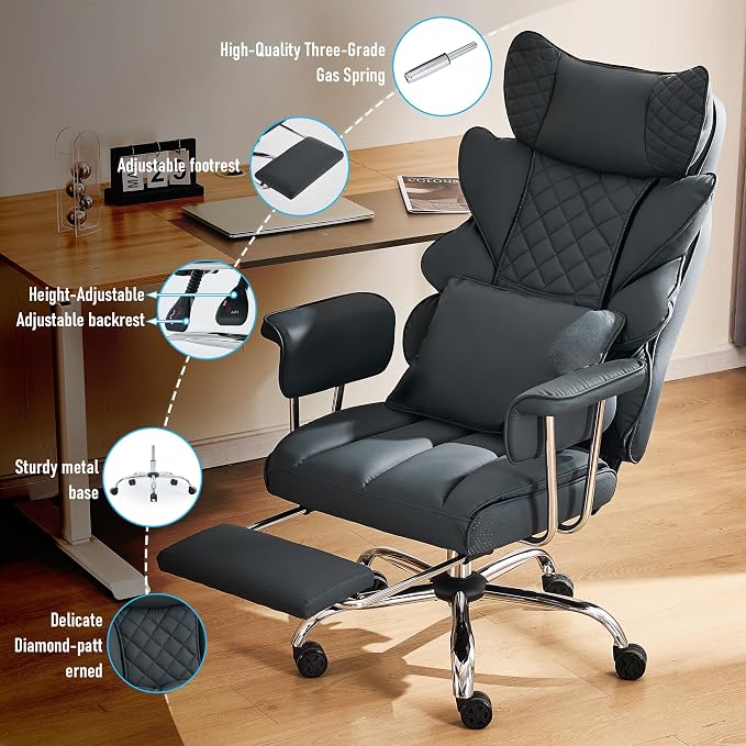DYHOME 500 lbs Reclining Massage Office Chair with Foot Rest, Kneading Massage Home Office Chairs, High Back Office Desk Chair, Thicker Cushion, Big and Tall Ergonomic Chair for Heavy People, Black