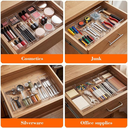 Briwooody 1 Pcs Large Expandable Acrylic Drawer Organizers, Grid Adjustable Drawer, Dividers Organizer for Desk, Makeup, Jewelry, Office, Kitchen Supplies (Clear,5 Compartments)