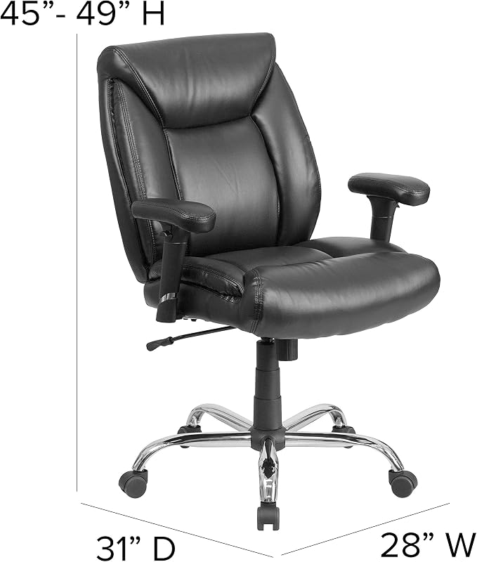Flash Furniture Hercules Series LeatherSoft Swivel Office Chair with Loop Arms, Ergonomic High-Back Executive Chair with Padded Seat and Arms, Black