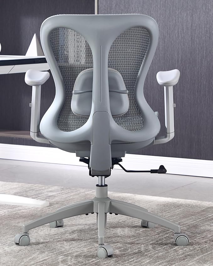 amseatec Ergonomic Office Desk Chair, Comfortable Computer Gaming Chair, Breathable Mesh Back & Seat, Adjustable Armrest, Lumbar Support, Butterfly Design for Home Office (Gray)