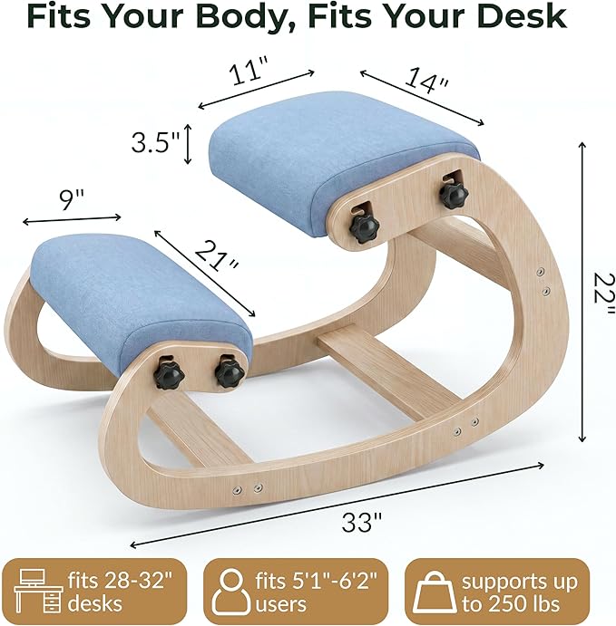 NYPOT Ergonomic Kneeling Chair with Adjustable Seats - Knee Chair for Posture Correction & Kneel Rocking Stool for Desk - Back Pain Relief for Home and Office, Supports 250 pounds - 5 Years Warranty
