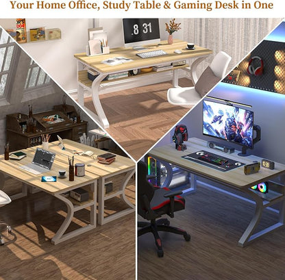 47 X 23.6'' Computer Desk, Home Office Desks w/Shelf Storage, Computer Desk w/Metal Frame, Cable Management, Study Student Desk Writing Work Table Deeper & Thicker Desktop for Home Bedroom