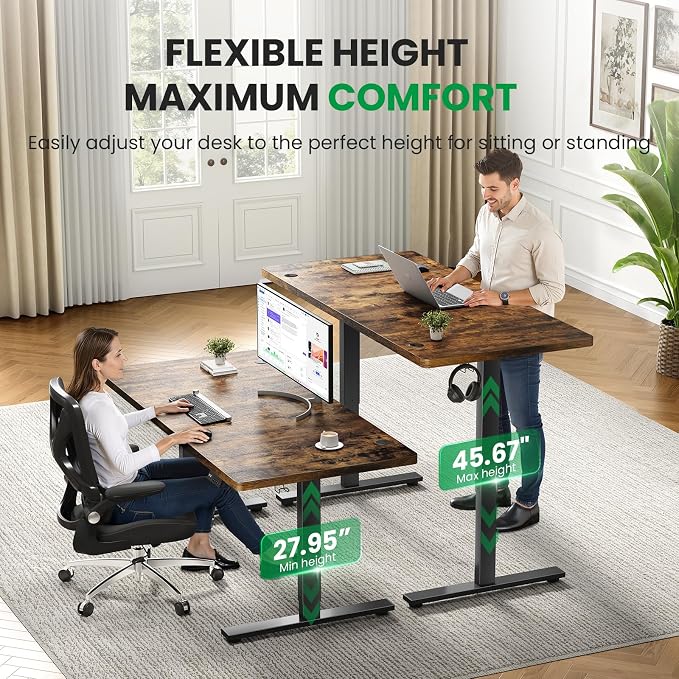 Electric Standing Desk Adjustable - 71x30 Inch Sit Stand Desk with 1 Inch Thick Tabletop, Double Beam Frame, 3 Memory Height Adjustment, Cable Management for Home Office