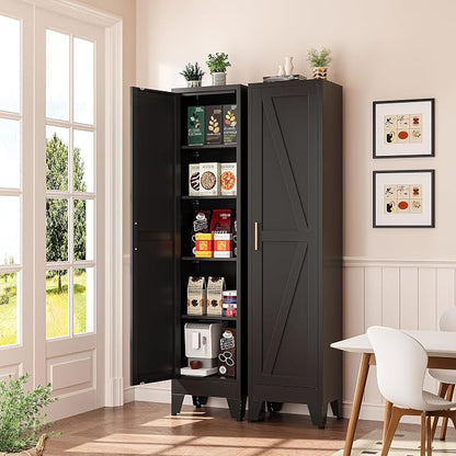 Narrow Bthroom Storage Cabinet Tall Metal Storage Cbinets with 4 Adjustable Shelves Freestanding 5 Tier Slim Pantry Cabinet for Kitchen Office Small Space