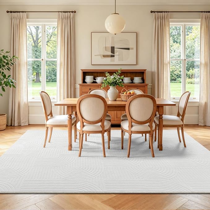 Pauwer 8x10 Washable Area Rugs for Living Room Modern White Solid Color Soft Fluffy Rugs for Bedroom Non Slip Boho Accent Indoor Mat Floor Carpet Cover for Kids Room Dining Room Kitchen Office